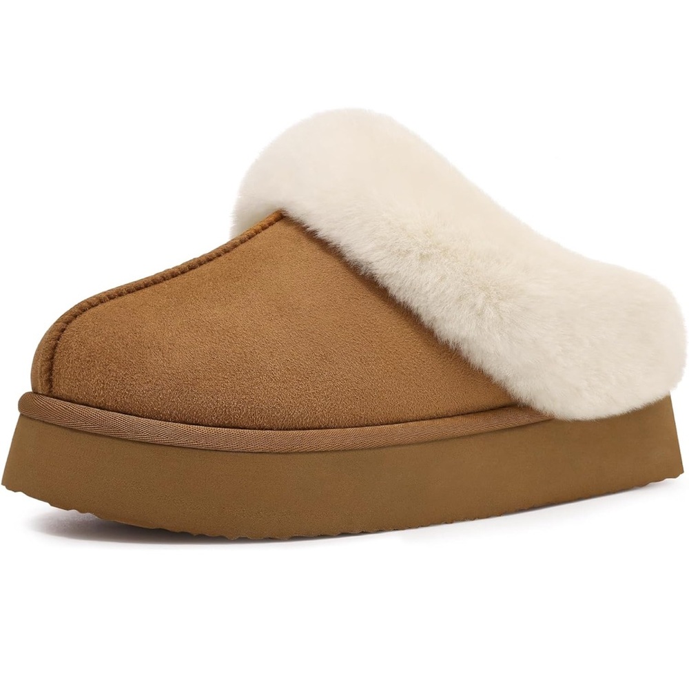 Cozy Brown Platform Shearling Women's Slippers EUC Size 41